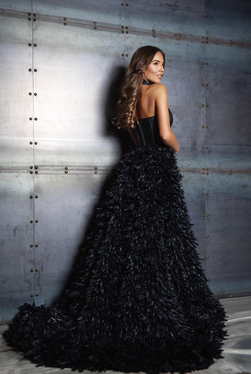 Long Glamorous Dress with Feathers